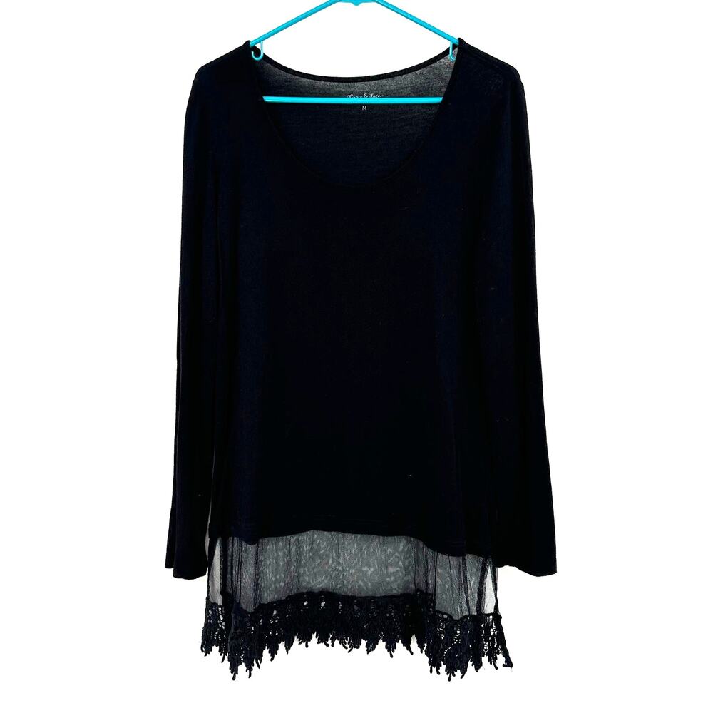 Grace and Lace Size Medium Black‎ Long Sleeve Lace Extender Top Shirt Layer
